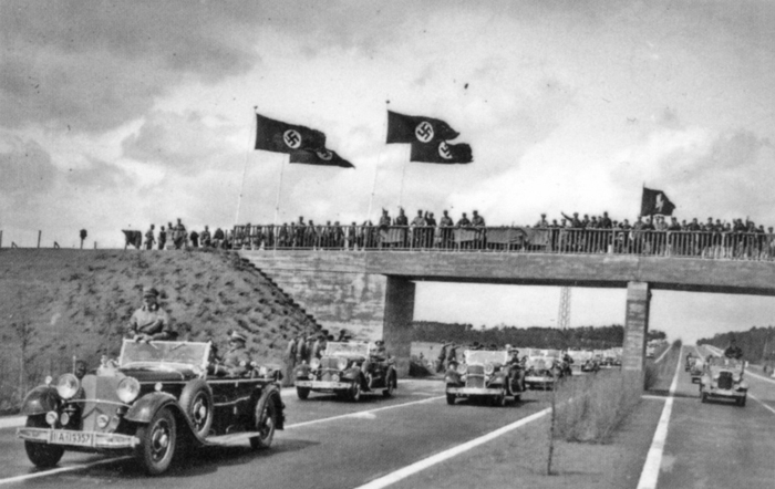 Adolf Hitler in his Mercedes inaugurates the new Autobahn between Frankfurt and Darmstadt